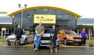 Auto Express current affairs and features editor Chris Rosamond with members of the Dogs Trust